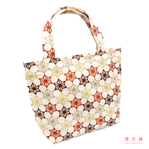 捺染帆布トート小　寄木麻の葉