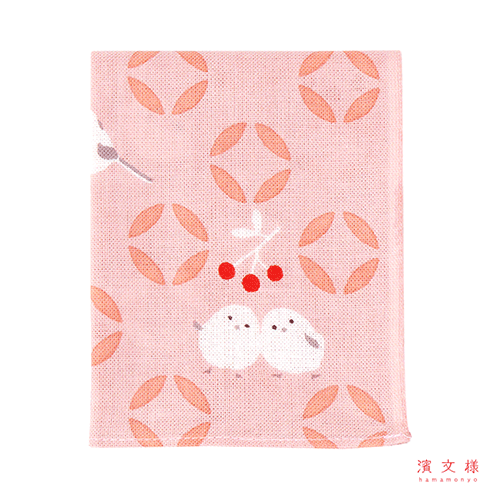 てぬぐいのはんかち　シマエナガ七宝