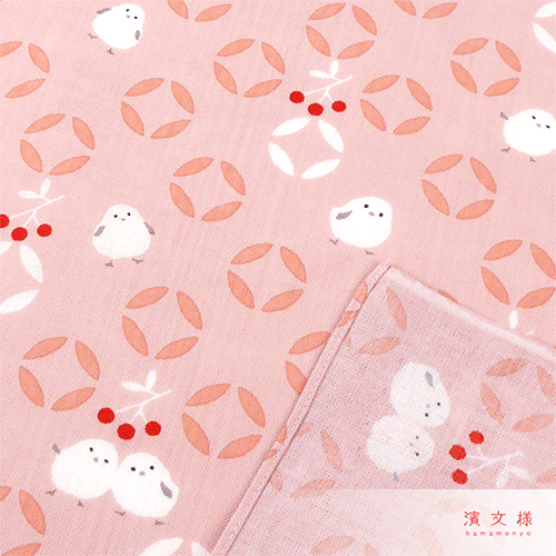 てぬぐいのはんかち　シマエナガ七宝