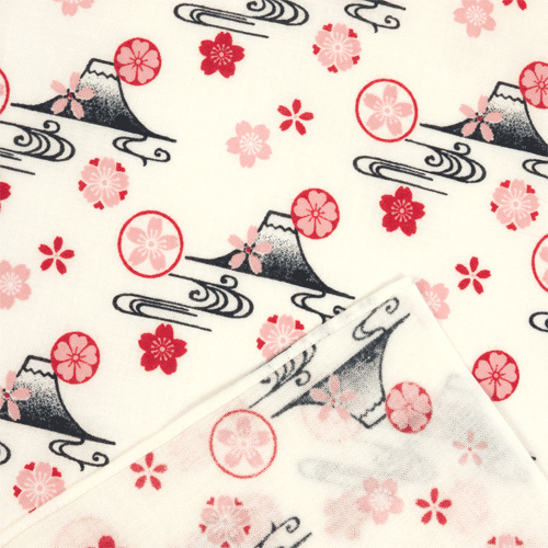 てぬぐいのはんかち　富士山桜紋