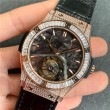 ★8万円加算で、18金の圧着へグレードup可能★超希少 受注限定生産のみ ★(特注=納期3〜4週間程度 要確認)★HUBLOT(ウブロ)505.OX.0180.LR.0904クラシックフュージョン(ローズゴールドPVD フルダイヤ仕様)スケルトン手巻きトゥールビヨン/本当のトゥールビヨン ムーブ