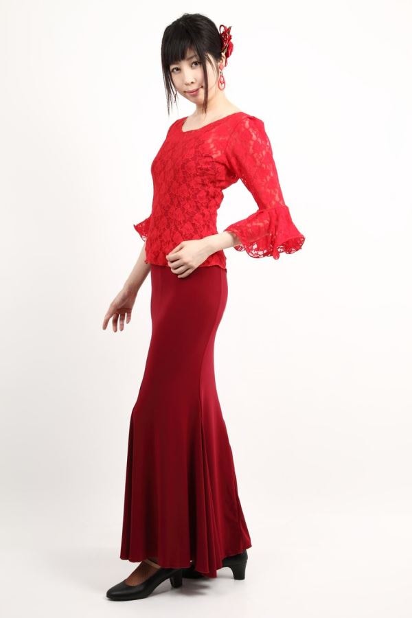 赤コードレース　フレコシージョ　スカラップ　エンジフレコ　フラメンコ　衣装 赤コードレース フレコシージョ スカラップ エンジフレコ