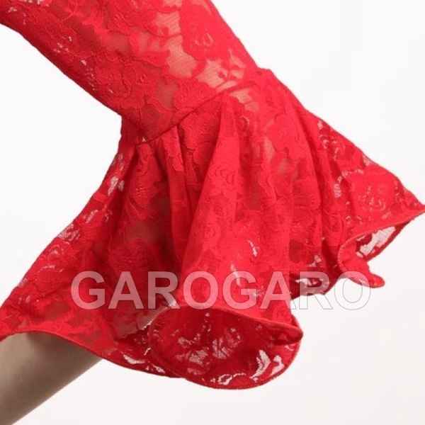 フラメンコ トップス 赤 レース フリル袖 フラメンコ衣装】レッド ICHIOKU イチオク ブラウス トップス 赤