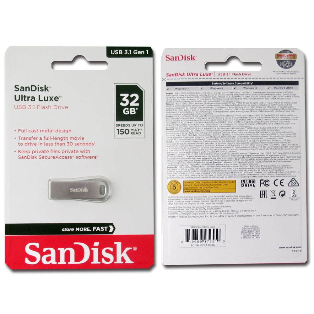 32GB USBメモリ USB3.1 Gen1 SanDisk サンディスク Ultra Luxe 全金属