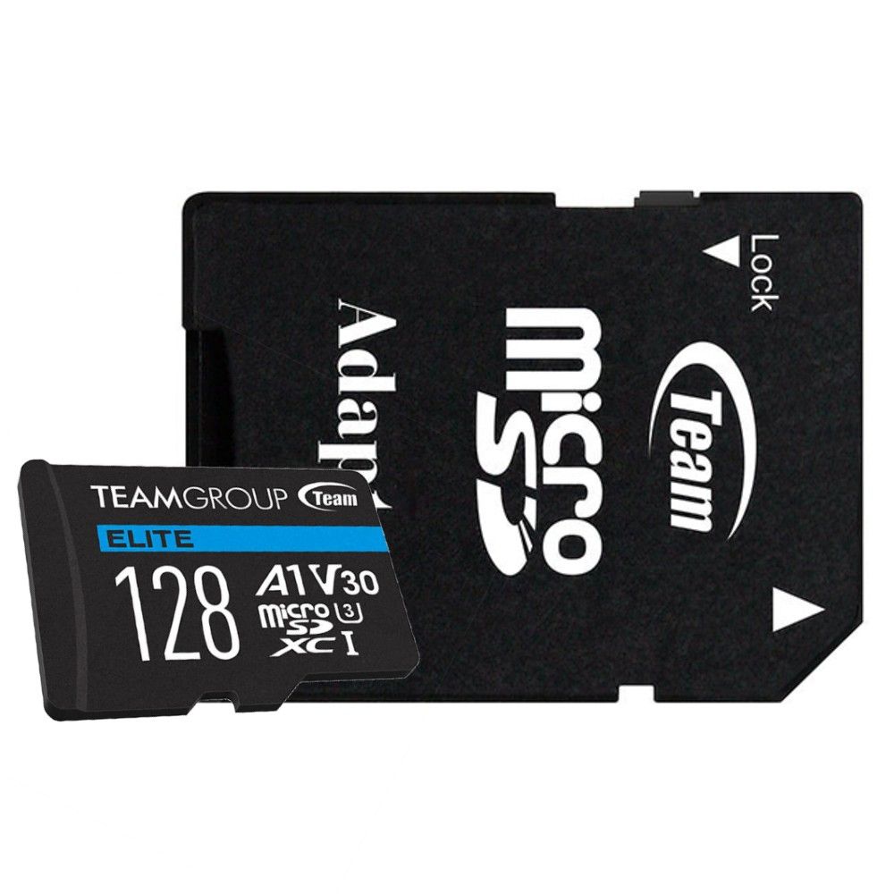 128GB microSDXCカード マイクロSD Team チーム 4Kビデオ録画向け Elite A1 UHS-I U3 V30 R:90MB/s W:45MB/s SDアダプタ付 TEAUSDX128GIV30A103 ◆メ