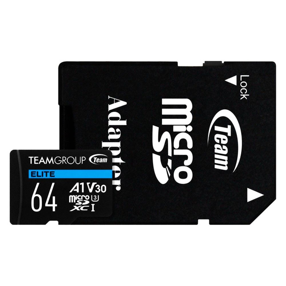 64GB microSDXCカード マイクロSD Team チーム 4Kビデオ録画向け Elite A1 UHS-I U3 V30 R:90MB/s W:45MB/s SDアダプタ付 TEAUSDX64GIV30A103 ◆メ