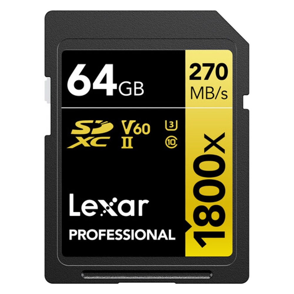 64GB SDXCカード SDカード Lexar レキサー Professional GOLD 1800x Class10 UHS-II U3 V60 R:270MB/s W:180MB/s 海外リテール LSD1800064G-BNNNG ◆メ