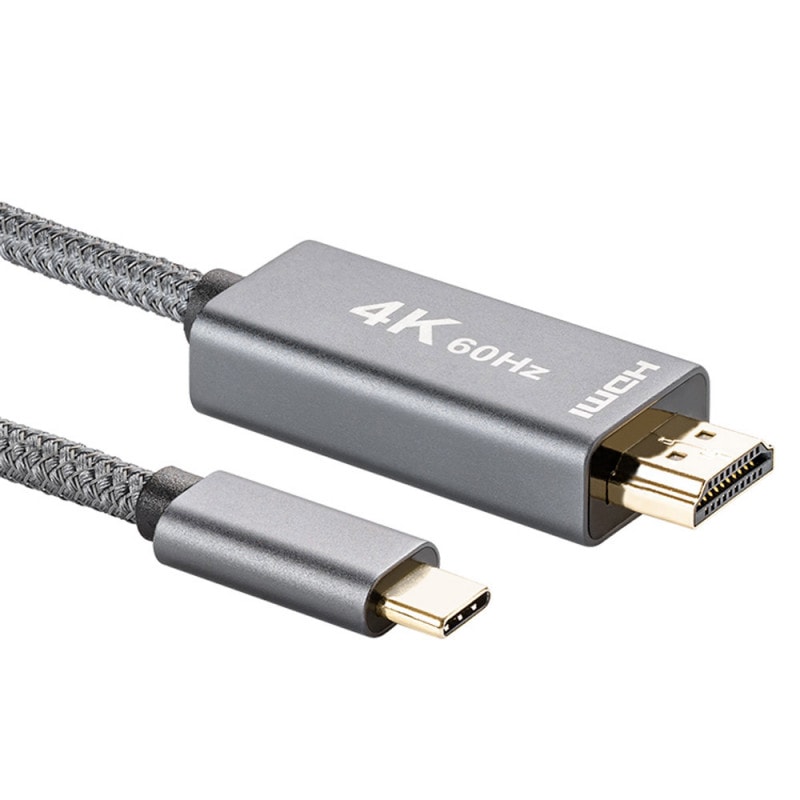 USB-C to HDMI 変換ケーブル 4K 60Hz 2m miwakura 美和蔵 DisplayPort-TypeC - HDMI2.0-A 強靭メッシュ 200cm ダークグレー MAV-CTH2020 ◆メ