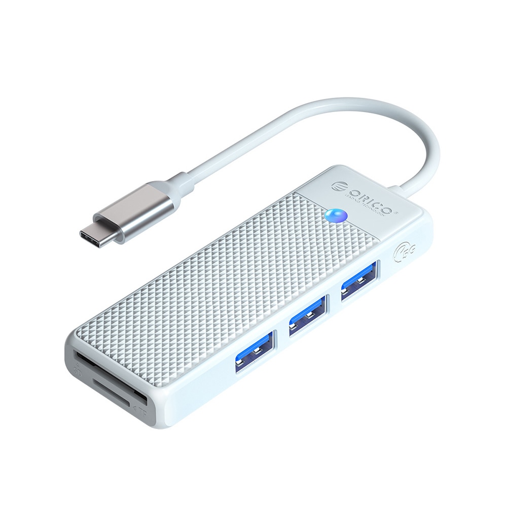 USB ハブ USB3.0 3ポート+USB3.0カードリーダー ORICO オリコ 高速 5Gbps バスパワー USB-A ×3 / SDスロット ×1 / microSDスロット ×1 USB-Cケーブル(15cm) ホワイト 海外リテール PAPW3AT-C3-015-WH-EP ◆メ