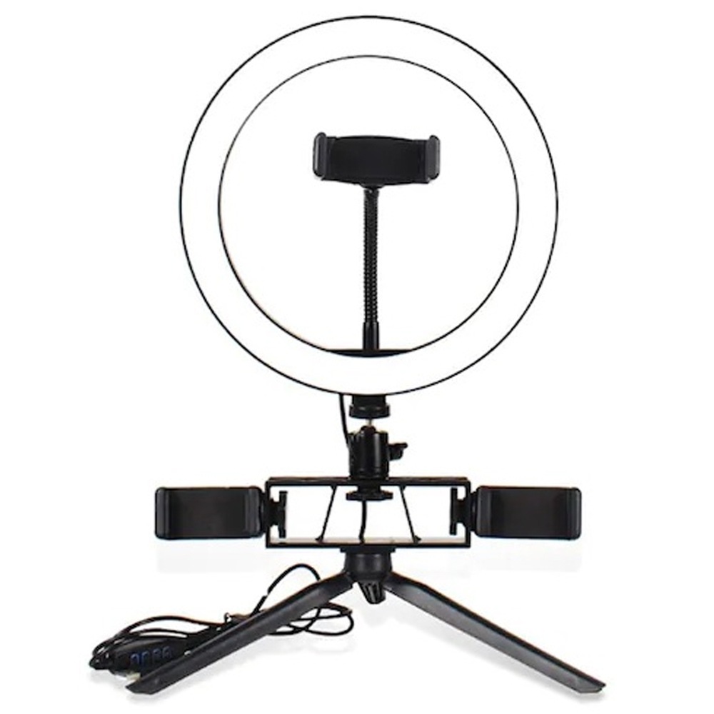 リングライト RING FILL LIGHT USB給電 MTC 日廣産業 スマホホルダーx3 10段階(10-800lm) 3色切替(白色/暖色/ミックス) ES-59908 ◆宅