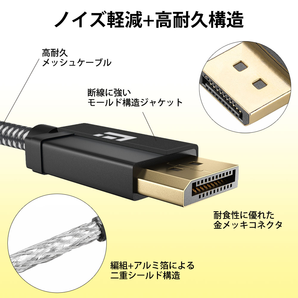 ディスプレイポートケーブル 2m DisplayPort1.2 (DP1.2) miwakura 美和