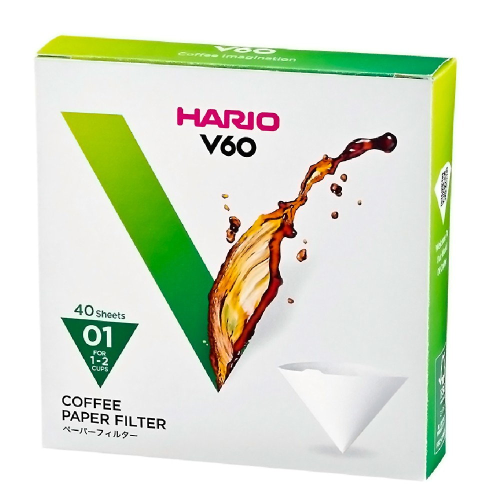 V60ドリッパー専用 ペーパーフィルター 01W 1-2杯用 40枚 HARIO ハリオ 01用 円すい型 ハリオ式 コーヒー 珈琲 箱入 酸素漂白 VCF-01-40W ◆メ