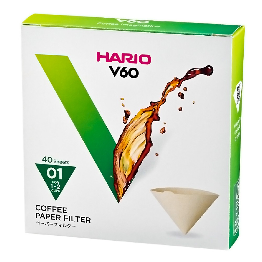 V60ドリッパー専用 ペーパーフィルター 01M 1-2杯用 40枚 HARIO ハリオ 01用 円すい型 ハリオ式 コーヒー 珈琲 箱入 無漂白 ブラウン VCF-01-40M ◆メ