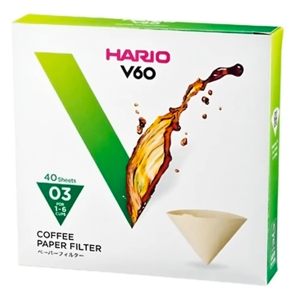 V60ドリッパー専用 ペーパーフィルター 03M 1-6杯用 40枚 HARIO ハリオ 03用 円すい型 ハリオ式 コーヒー 珈琲 箱入 無漂白 ブラウン VCF-03-40M ◆メ