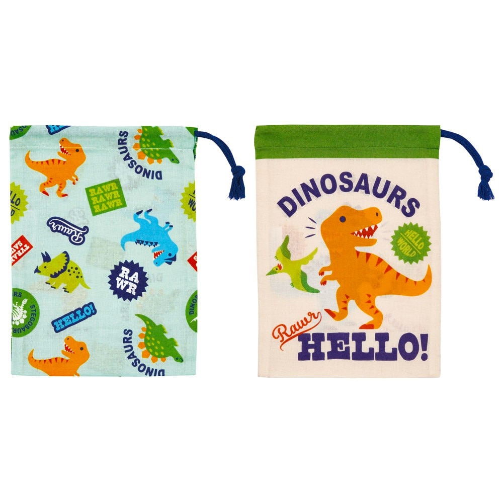 コップ袋 2枚(2柄) DINOSAURS ディノサウルス コップ入れ 歯ブラシ入れ 巾着袋 SKATER スケーター 子供 キッズ サイズ205×148mm 綿100％ 2P 2枚組 701313-KB63W ◆メ