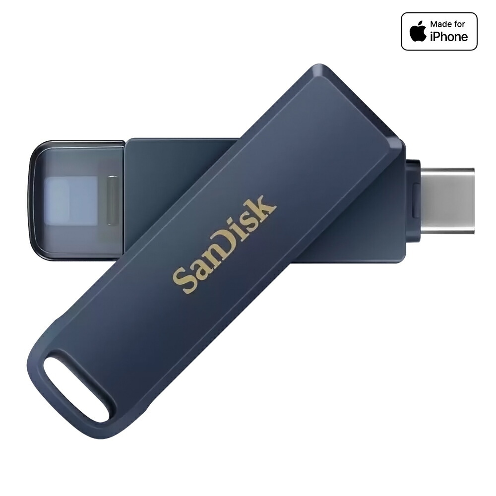 USBメモリ 64GB iXpand Phone Drive for iPhone SanDisk サンディスク Lightning + USB-C 回転式 USB3.2 Gen1 R:90MB/s ブルー 海外リテール SDIXD0N-064G-GN6NN ◆メ
