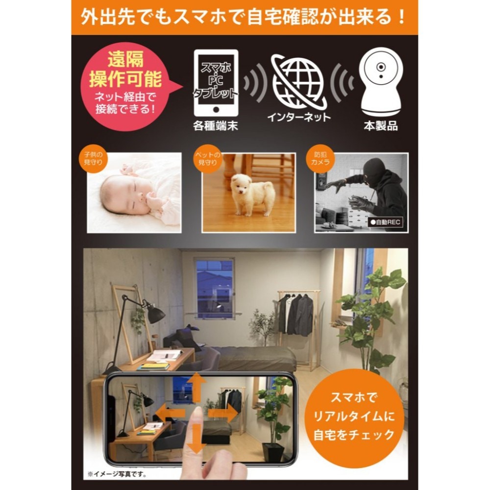 Wi-Fiリモートライブカメラ 見守りカメラ ペットカメラ 防犯カメラ
