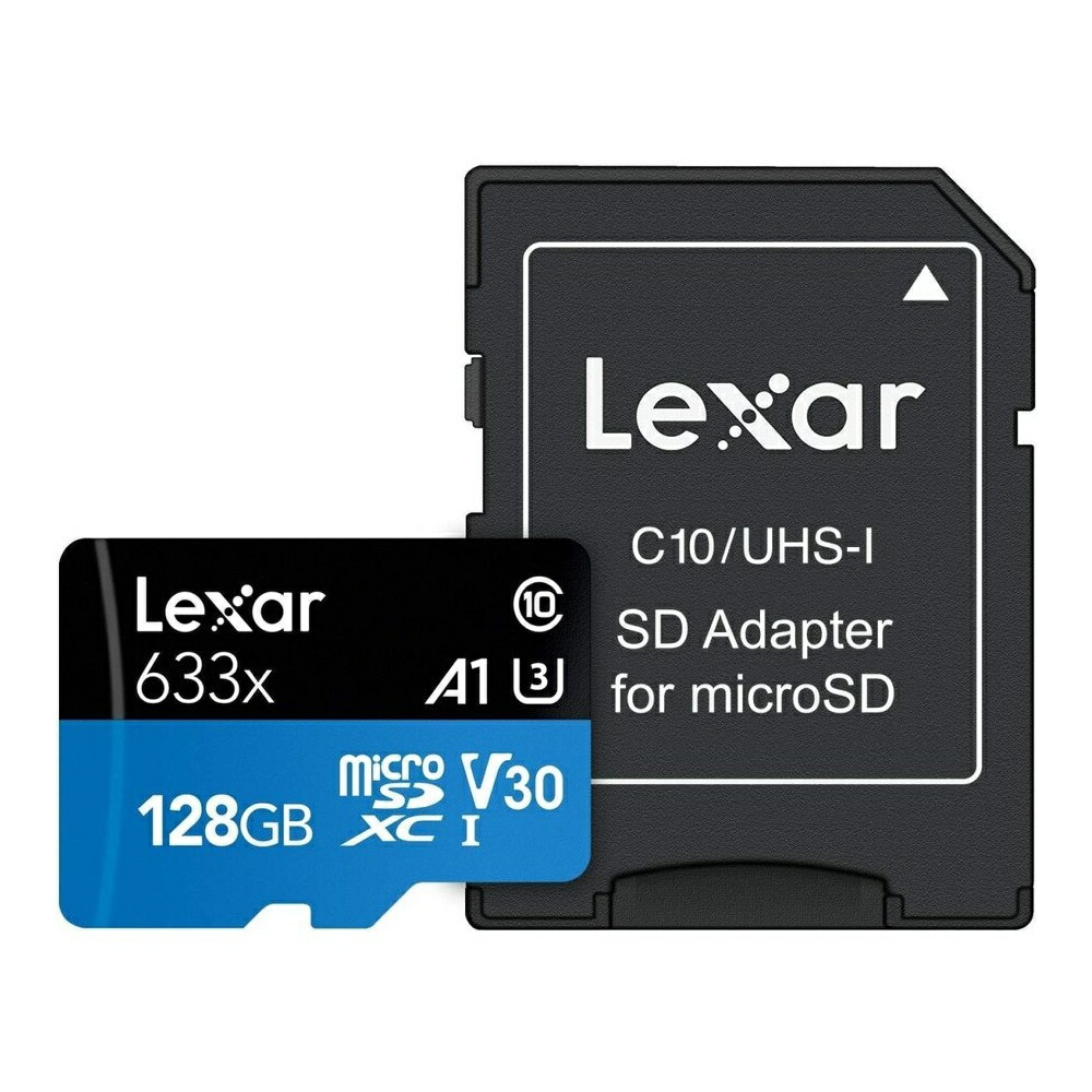マイクロSDカード 128GB microSDXC Lexar レキサー 633x Class10 UHS-1 U3 V30 A1 R:100MB/s W:45MB/s SDアダプタ付 海外リテール LSDMI128BB633A ◆メ