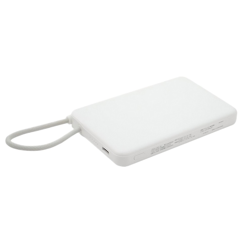 個体電池モバイルバッテリー 5000mAh mp045 PLATA プラタ 安全 長寿命 ゲルポリマー電解質採用 半固体電池 ケーブル一体型 薄型 軽量 ホワイト MP045WH ◆メ