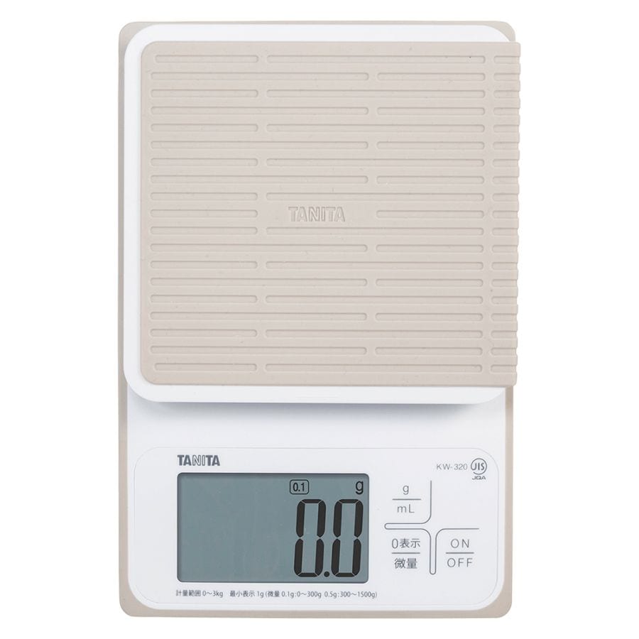 キッチンスケール KW-320 洗える クッキングスケール TANITA タニタ 防水 防塵 最大計量3kg 0.1g単位 mlモード 丸洗いOK ホワイト KW-320-WH ◆宅