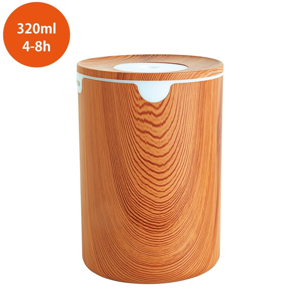 加湿器 小型 卓上 320ml アロマ対応 LEDライト 超音波式 USB給電 静音 自動停止 空焚き防止 寝室 車用 リビング 次亜塩素酸水対応 乾燥 花粉症対策 ライトウッド MUF-LP320N ◆宅