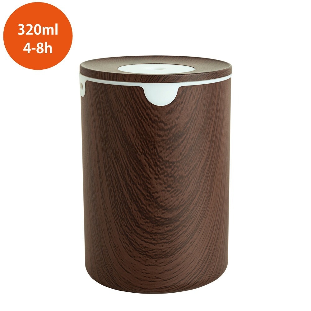 加湿器 小型 卓上 320ml アロマ対応 LEDライト 超音波式 USB給電 静音 自動停止 空焚き防止 寝室 車用 リビング 次亜塩素酸水対応 乾燥 花粉症対策 ダークウッド MUF-LP320D ◆宅