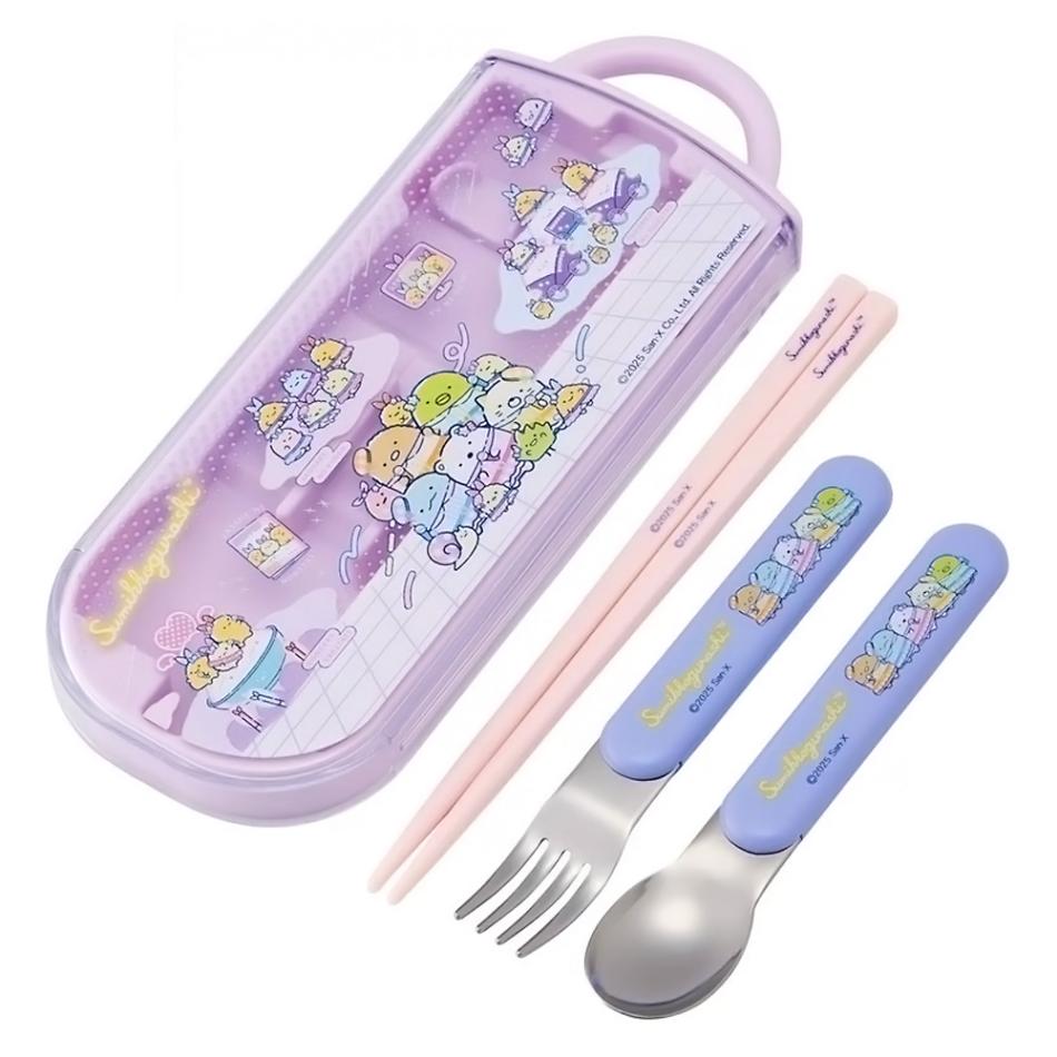 弁当用箸 トリオセット すみっコぐらし 夢見るしっぽず SKATER スケーター 子供 箸16.5cm/スプーン・フォーク13cm スライド式 名前シール付 695223-TACC2 ◆メ