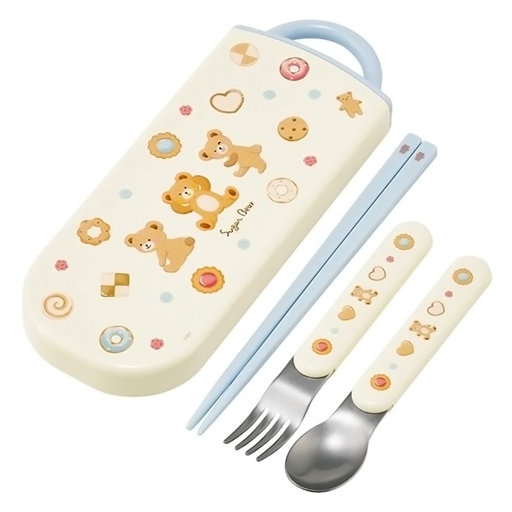 弁当用箸 トリオセット Sugar Bear シュガーベア SKATER スケーター 子供 箸16.5cm/スプーン・フォーク13cm スライド式 名前シール付 732867-TACC2 ◆メ