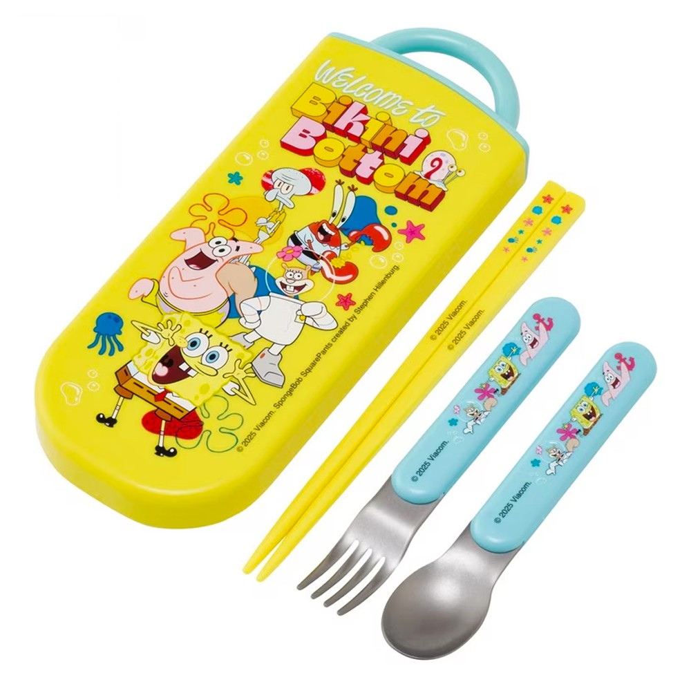 弁当用箸 トリオセット スポンジ・ボブ SKATER スケーター 子供 箸16.5cm/スプーン・フォーク13cm スライド式 名前シール付 723520-TACC2 ◆メ