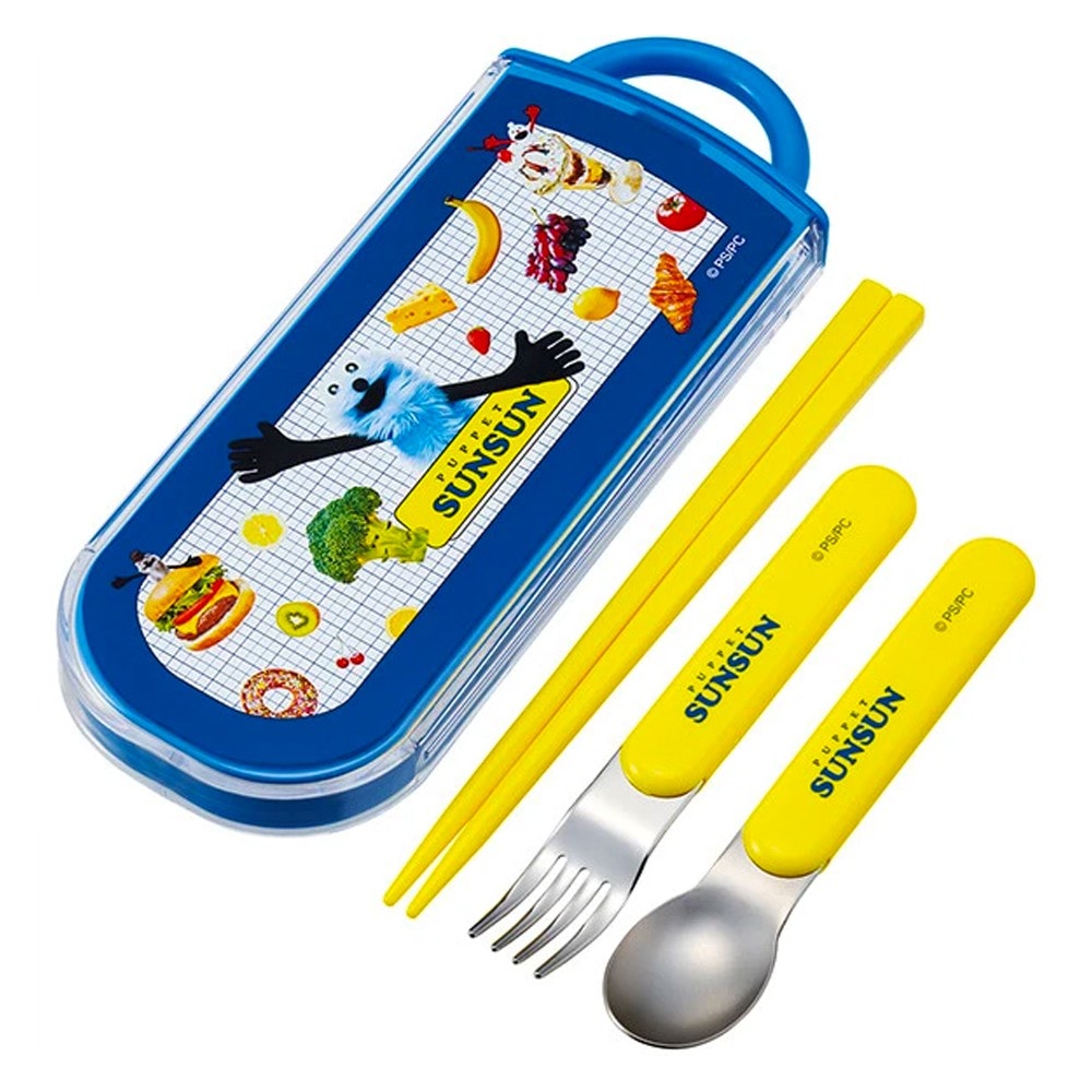 弁当用箸 トリオセット パペットスンスン SKATER スケーター 子供 箸16.5cm/スプーン・フォーク13cm スライド式 名前シール付 727917-TACC2 ◆メ