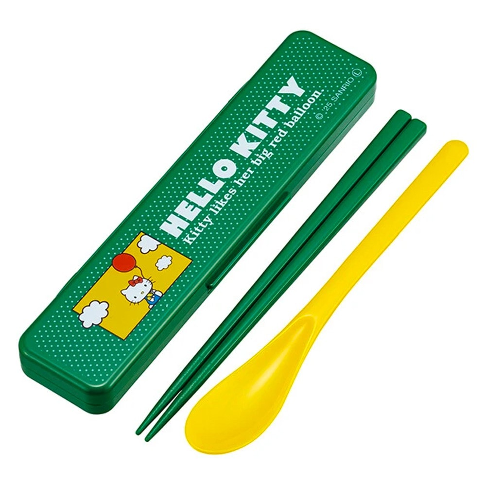 弁当用箸 ハローキティ レトロ25 音のならないコンビセット SKATER スケーター 子供 箸/スプーン18cm すべり止め加工(箸先端) 収納ケース 569142-CCS3SA ◆メ