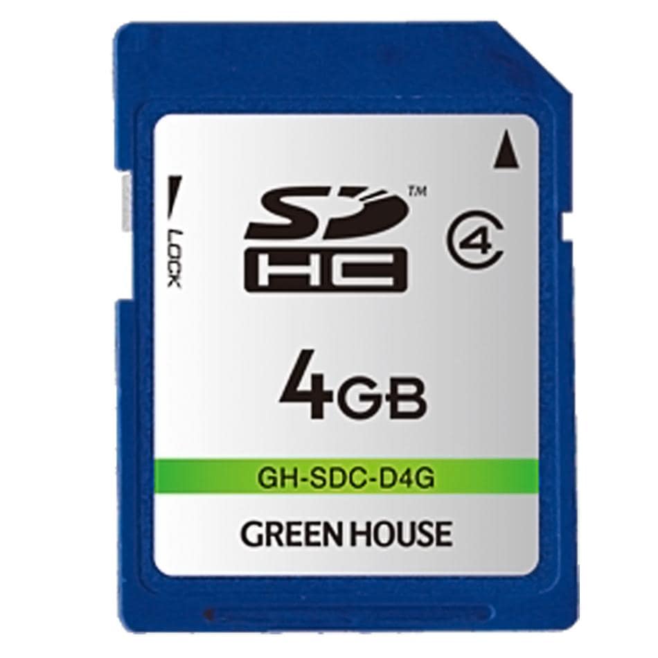 SDカード 4GB SDHC GREEN HOUSE グリーンハウス Class4 R:20MB/s W:10MB/s ミニケース付 日本語パッケージ GH-SDC-D4G ◆メ