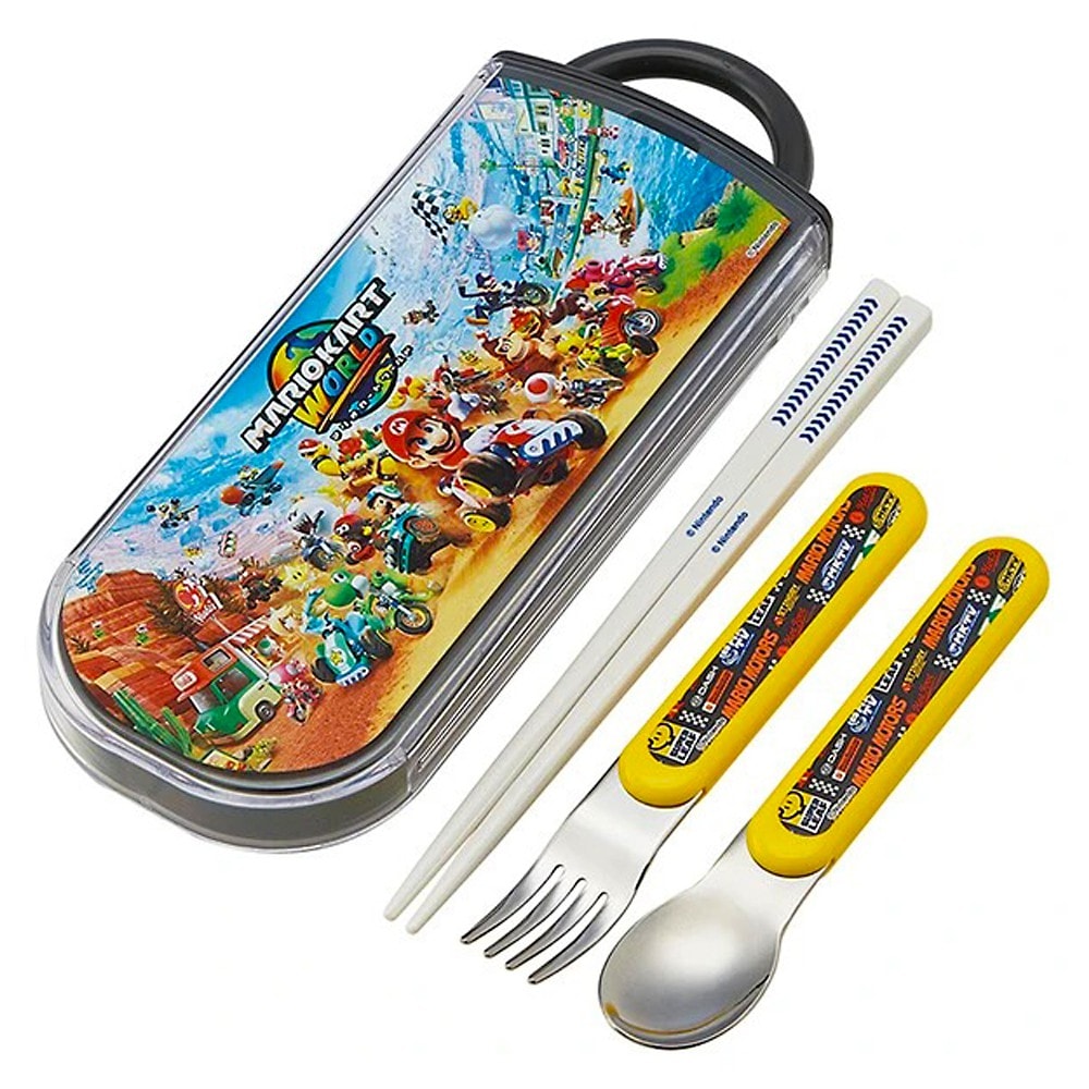 弁当用箸 トリオセット マリオカート ワールド SKATER スケーター 子供 箸16.5cm/スプーン・フォーク13cm スライド式 名前シール付 722585-TACC2 ◆メ