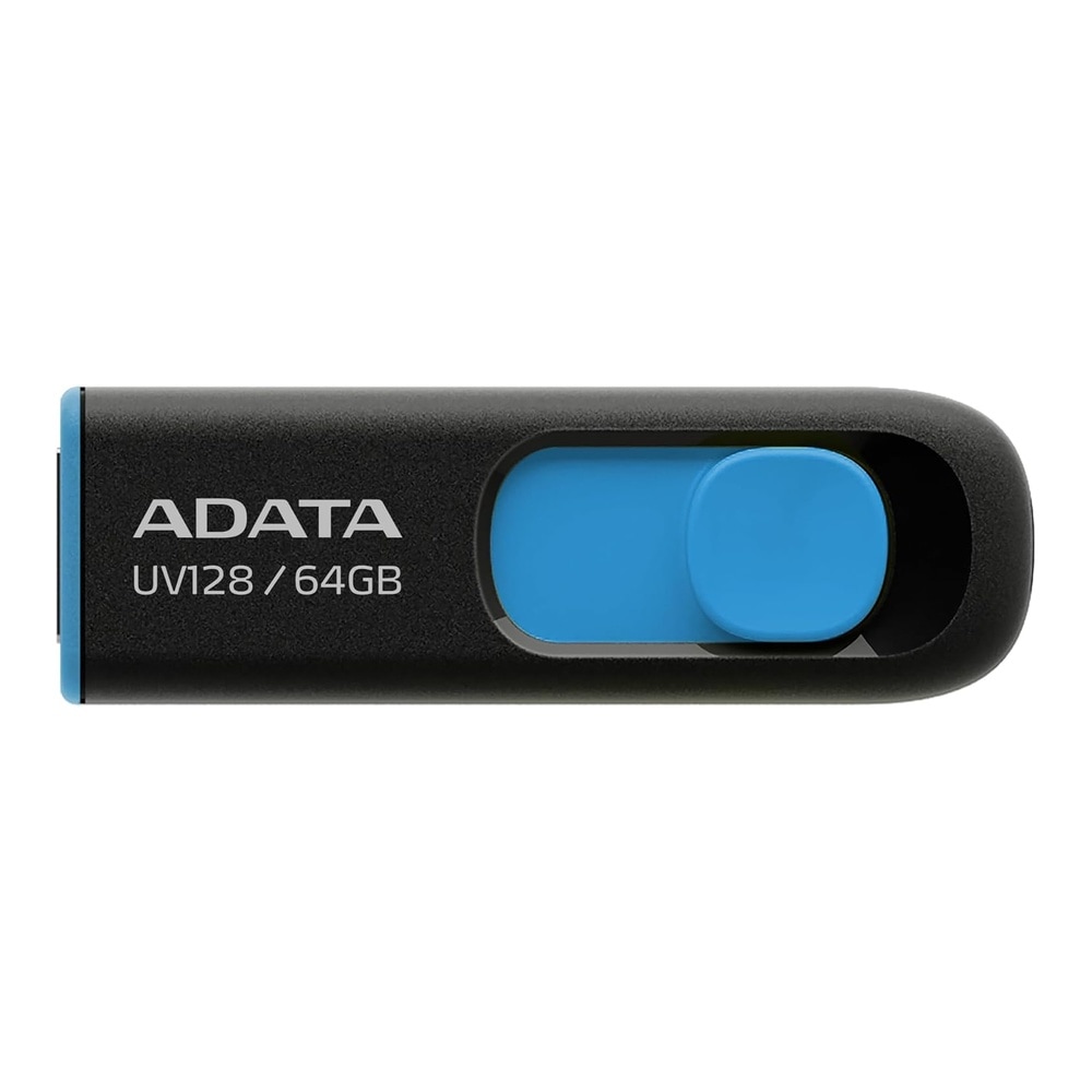 USBメモリ 64GB DashDrive UV128 ADATA エーデータ スライド式 USB3.1 Gen1 (USB3.0) ブラック+ブルー 海外リテール AUV128-64G-RBE ◆メ