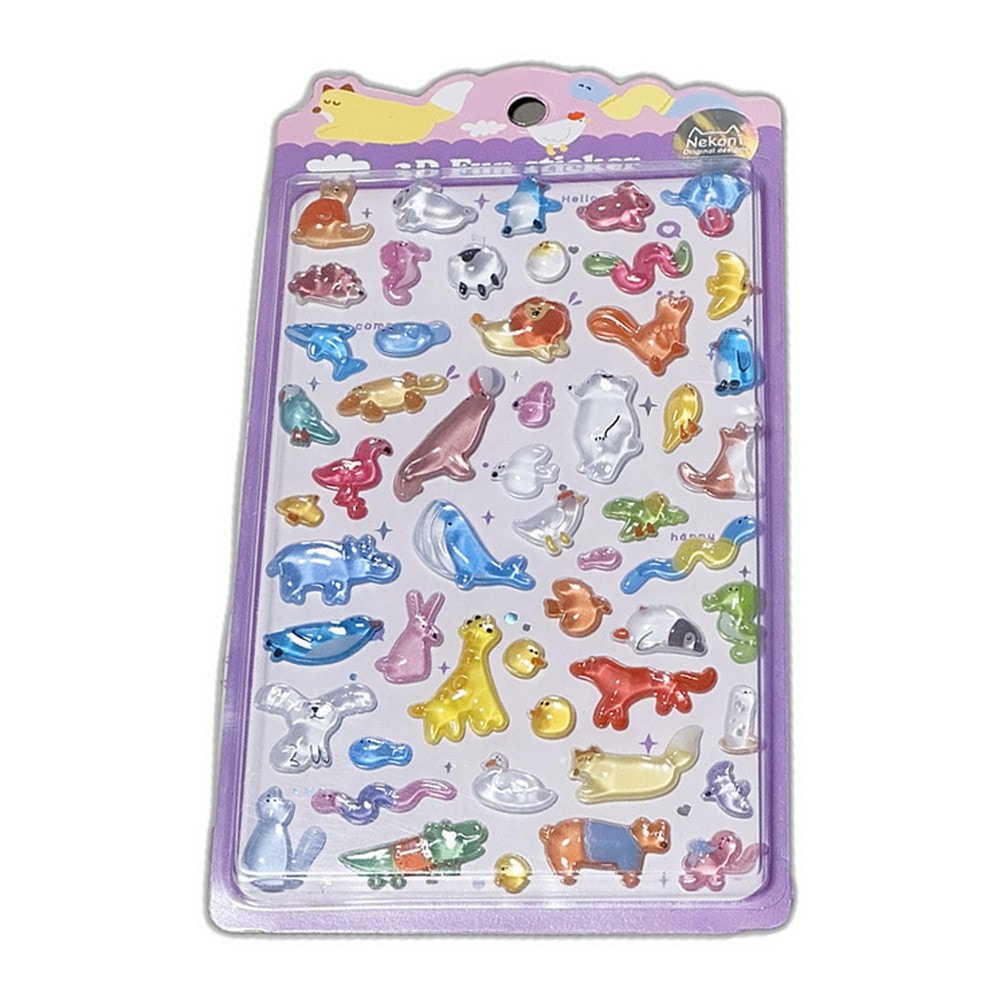 シール 立体 ボンボンシール ドロップシール 動物3 51428 NEKONI 3D Sticker スマホ ステッカー デコレーション かわいい 女の子 シール帳 交換 MNS-51428 ◆メ
