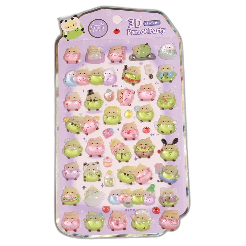シール 立体 ボンボンシール ドロップシール 鳥 インコ 51456 NEKONI 3D Sticker スマホ ステッカー デコレーション かわいい 女の子 シール帳 交換 MNS-51456 ◆メ