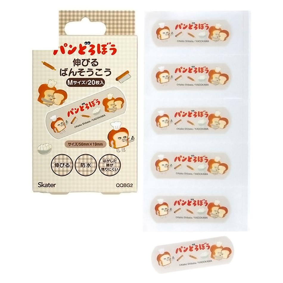 伸びるばんそうこう パンどろぼう 救急絆創膏 20枚入り SKATER スケーター 子供 可愛い 携帯用 Mサイズ56×19mm 伸縮 防水 709784-QQBG2 ◆メ