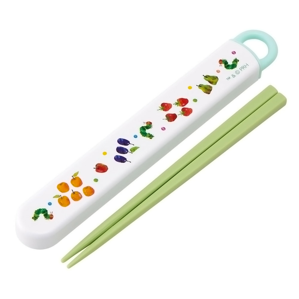 弁当用箸 はらぺこあおむし フルーツパターン スライド箸＆箸箱セット SKATER スケーター 子供 箸16.5cm スライド式 ストッパー付 名前シール付 726217-ABS2AM ◆メ