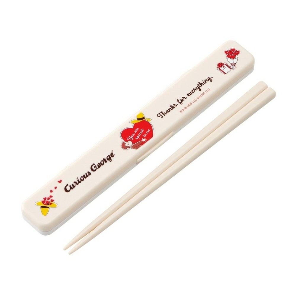 弁当用箸 おさるのジョージ 85th 音のならない箸 箸箱セット SKATER スケーター 子供 箸18cm 横開き 防音クッション付 抗菌 728563-ABC3 ◆メ