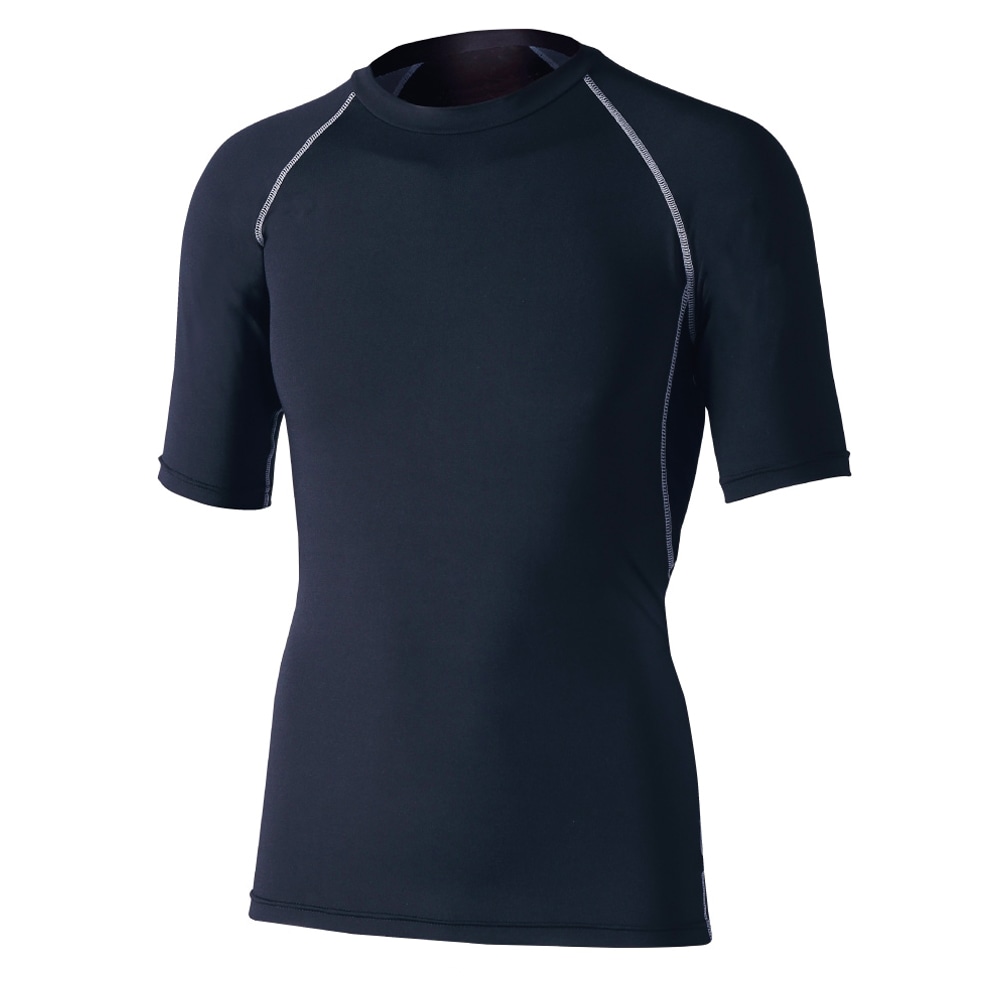 クルーネックシャツ 半袖 インナー JW-628 BT冷感 ブラック Lサイズ OTAFUKU おたふく手袋 丸首 パワーストレッチ 吸汗速乾 消臭 春夏用 メンズ JW-628-BK-L ◆メ