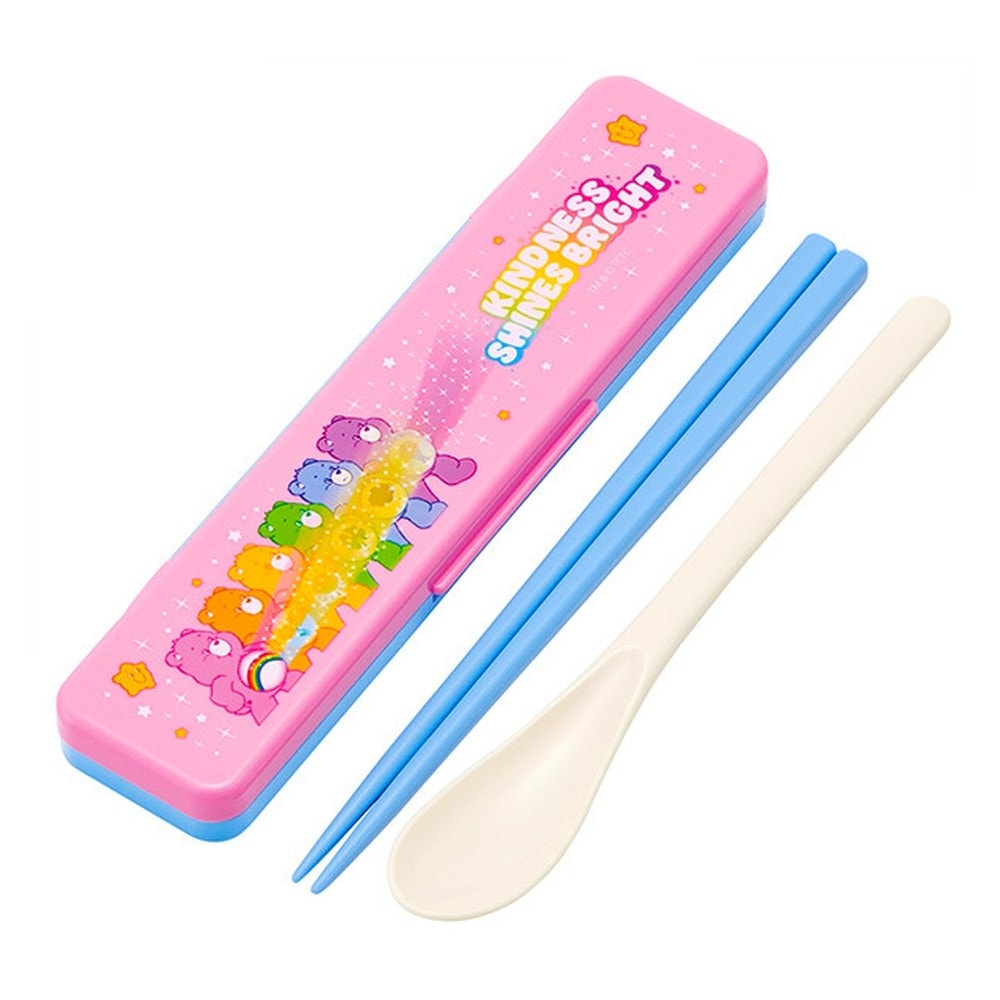 弁当用箸 Care Bears ケアベア スパークル 音のならないコンビセット SKATER スケーター 子供 箸/スプーン18cm すべり止め加工(箸先端) 収納ケース 743948-CCS3SA ◆メ