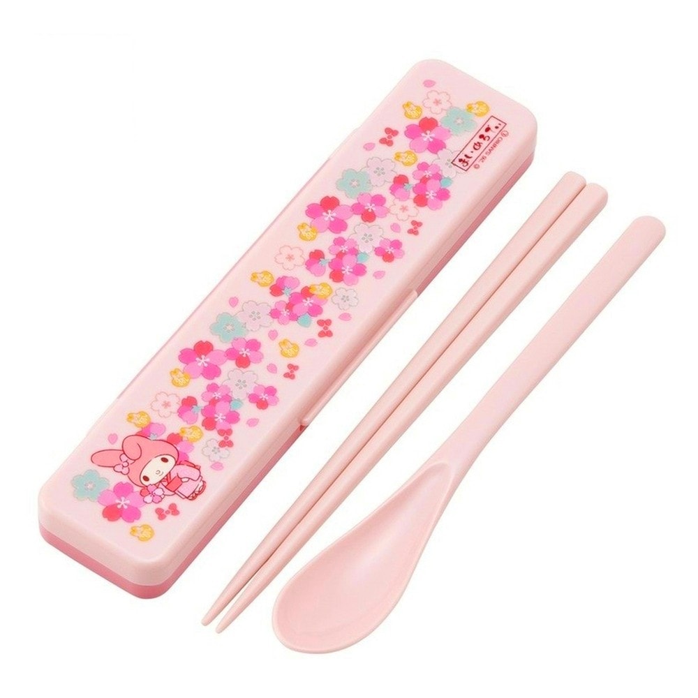 弁当用箸 マイメロディ 桜 音のならないコンビセット SKATER スケーター 子供 箸/スプーン18cm すべり止め加工 収納ケース 523427-CCS3SA ◆メ