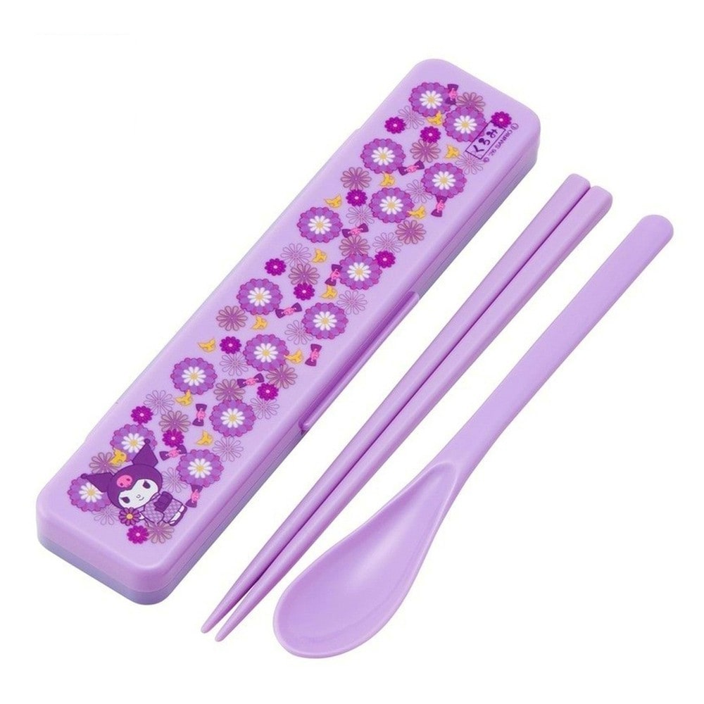弁当用箸 クロミ 菊 音のならないコンビセット SKATER スケーター 子供 箸/スプーン18cm すべり止め加工 収納ケース 523441-CCS3SA ◆メ