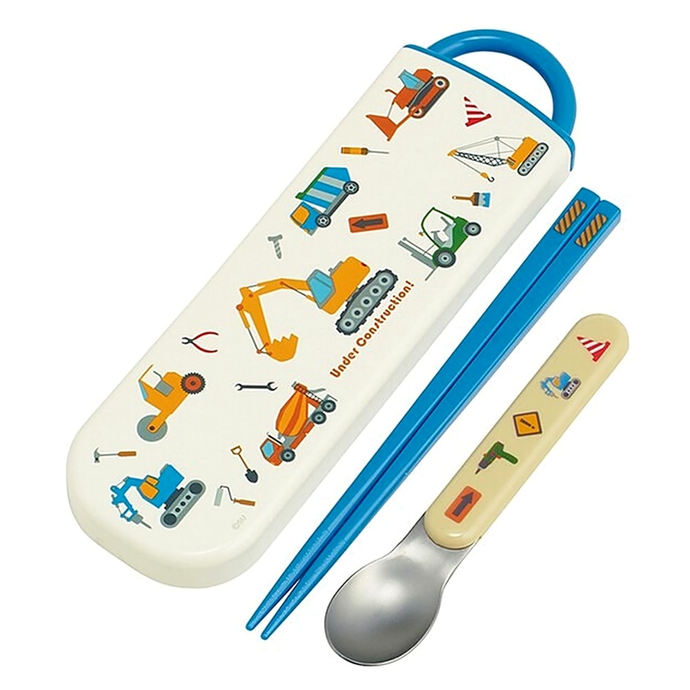 弁当用箸 はたらくクルマ スライド式箸スプーンコンビセット SKATER スケーター 抗菌 子供 箸16.5cm/スプーン13cm 収納ケース付 729447-CCA1 ◆メ