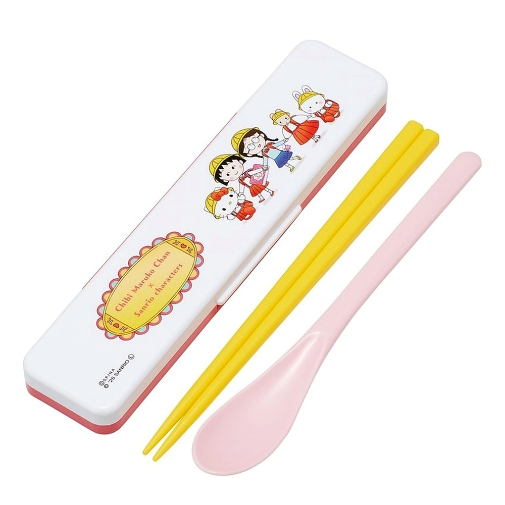 弁当用箸 ちびまる子ちゃん×サンリオ 音のならないコンビセット SKATER スケーター 子供 箸/スプーン18cm すべり止め加工 収納ケース 738838-CCS3SA ◆メ