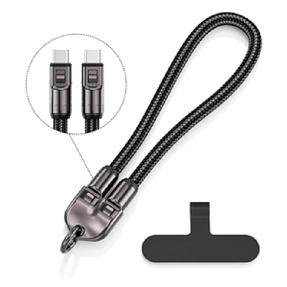 スマホストラップ CtoC充電ケーブル 2in1 PD対応 LAZOS リーダーメディアテクノ 急速充電 PD3.1 48V/5A 240W 落下防止 30cm ブラック L-SSCC30BK ◆メ