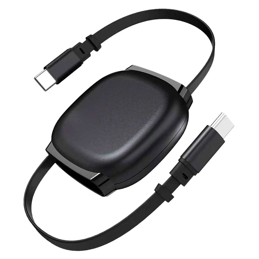 巻き取り式ケーブル 1m USB Type-C to C HIDISC 磁気研究所 急速充電 PD60W USB2.0 フラットケーブル 必要な長さだけ引き出せる ブラック HD-RTCC60W1BK ◆メ