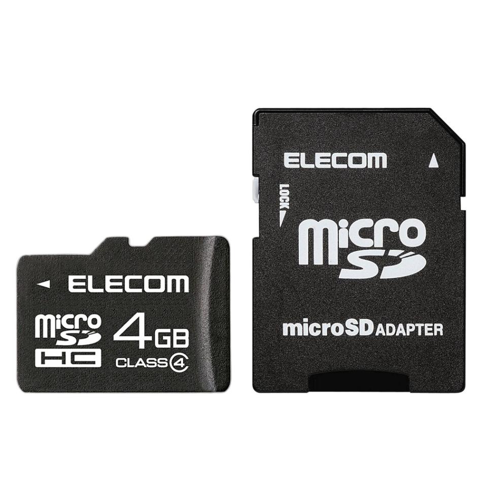 マイクロSDカード 4GB microSDHCカード ELECOM エレコム MF-MSDC4Hシリーズ Class4 SD変換アダプタ 日本語パッケージ MF-MSD004GC4/H ◆メ