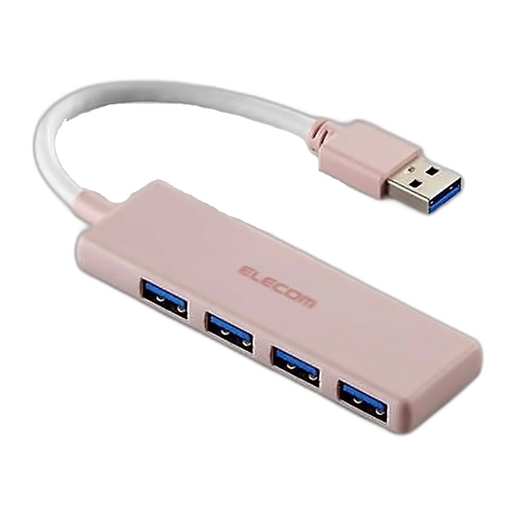 USBハブ USB3.0 4ポート ELECOM エレコム U3H-H040シリーズ バスパワー USB3.0 Aポート×4 超小型 薄型設計 ケーブル長10cm ピンク U3H-H040PN ◆メ