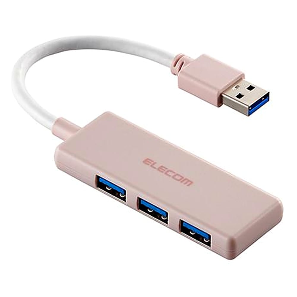 USBハブ USB3.0 3ポート ELECOM エレコム U3H-H030Xシリーズ バスパワー USB3.2 Gen1 A×3 薄型設計 ケーブル長10cm ピンク U3H-H030XPN ◆メ
